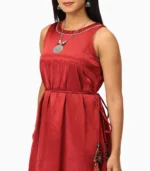 Desire Pure Modal A-Line Long Dress with Ajrak Print Border and Cut Sleeves - Image 3