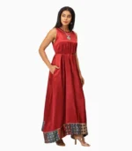 Desire Pure Modal A-Line Long Dress with Ajrak Print Border and Cut Sleeves - Image 6