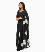 Hastkala Black & White Handpainted Pure Mulmul Saree With Running Blouse - Image 4