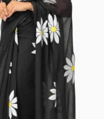 Hastkala Black & White Handpainted Pure Mulmul Saree With Running Blouse - Image 3