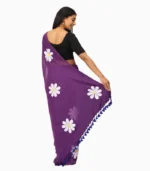 Hastkala Dark Purple Handpainted Pure Mulmul Saree With Running Blouse - Image 2