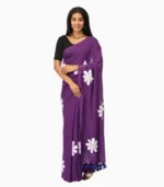 Hastkala Dark Purple Handpainted Pure Mulmul Saree With Running Blouse - Image 5