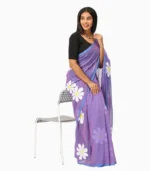 Hastkala Light Purple Handpainted Pure Mulmul Saree With Running Blouse