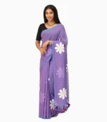 Hastkala Light Purple Handpainted Pure Mulmul Saree With Running Blouse - Image 4