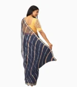 Lehari Navy Blue and Orange Lahariya Pure Kota Doriya Saree With Contrast Blouse - Image 4