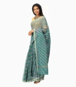 Lehari Turquoise and Pink Lahariya Pure Kota Doriya Saree With Contrast Blouse - Image 2