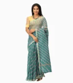 Lehari Turquoise and Pink Lahariya Pure Kota Doriya Saree With Contrast Blouse