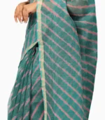 Lehari Turquoise and Pink Lahariya Pure Kota Doriya Saree With Contrast Blouse - Image 4