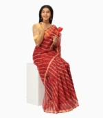 Maroon & Cream Lehari Kota Doriya Lahariya Saree With Contrast Blouse - Image 7