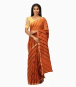 Maroon & Cream Lehari Kota Doriya Lahariya Saree With Contrast Blouse