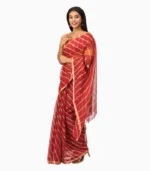 Maroon & Cream Lehari Kota Doriya Lahariya Saree With Contrast Blouse - Image 5