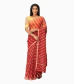 Maroon & Cream Lehari Kota Doriya Lahariya Saree With Contrast Blouse - Image 6