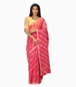 Pink & Parrot Green Lehari Kota Doriya Lahariya Saree With Contrast Blouse - Image 2