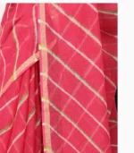 Pink & Parrot Green Lehari Kota Doriya Lahariya Saree With Contrast Blouse - Image 3