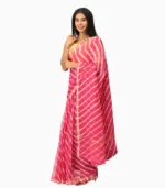 Pink & Parrot Green Lehari Kota Doriya Lahariya Saree With Contrast Blouse - Image 4