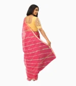 Pink & Parrot Green Lehari Kota Doriya Lahariya Saree With Contrast Blouse - Image 5
